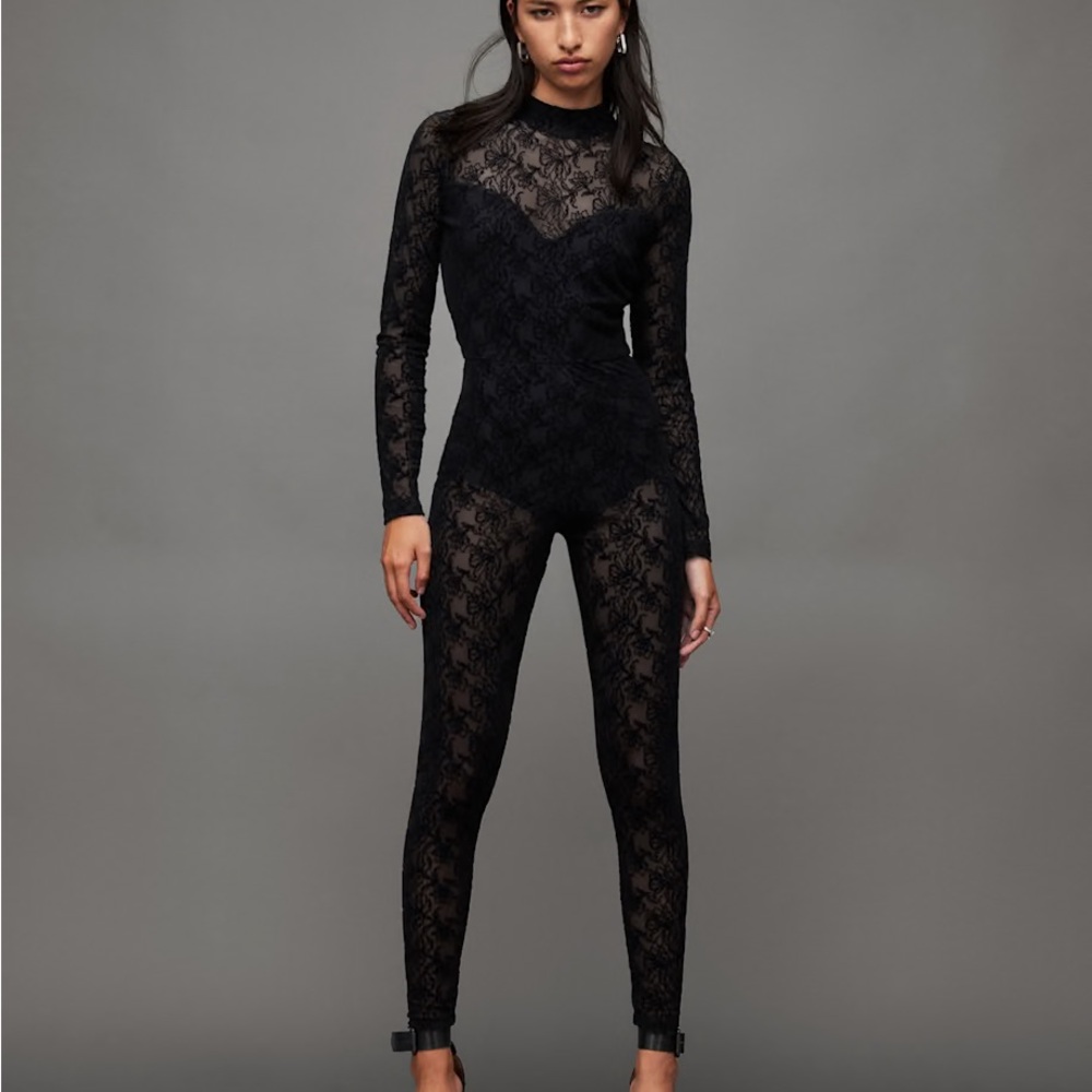 Black flocked Laced Bodycon